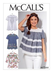 7544 MCCALLS CUTE SHORT SLEEVE YOKE TUCK PLEAT TOPS PATTERN 14-22 UNCUT